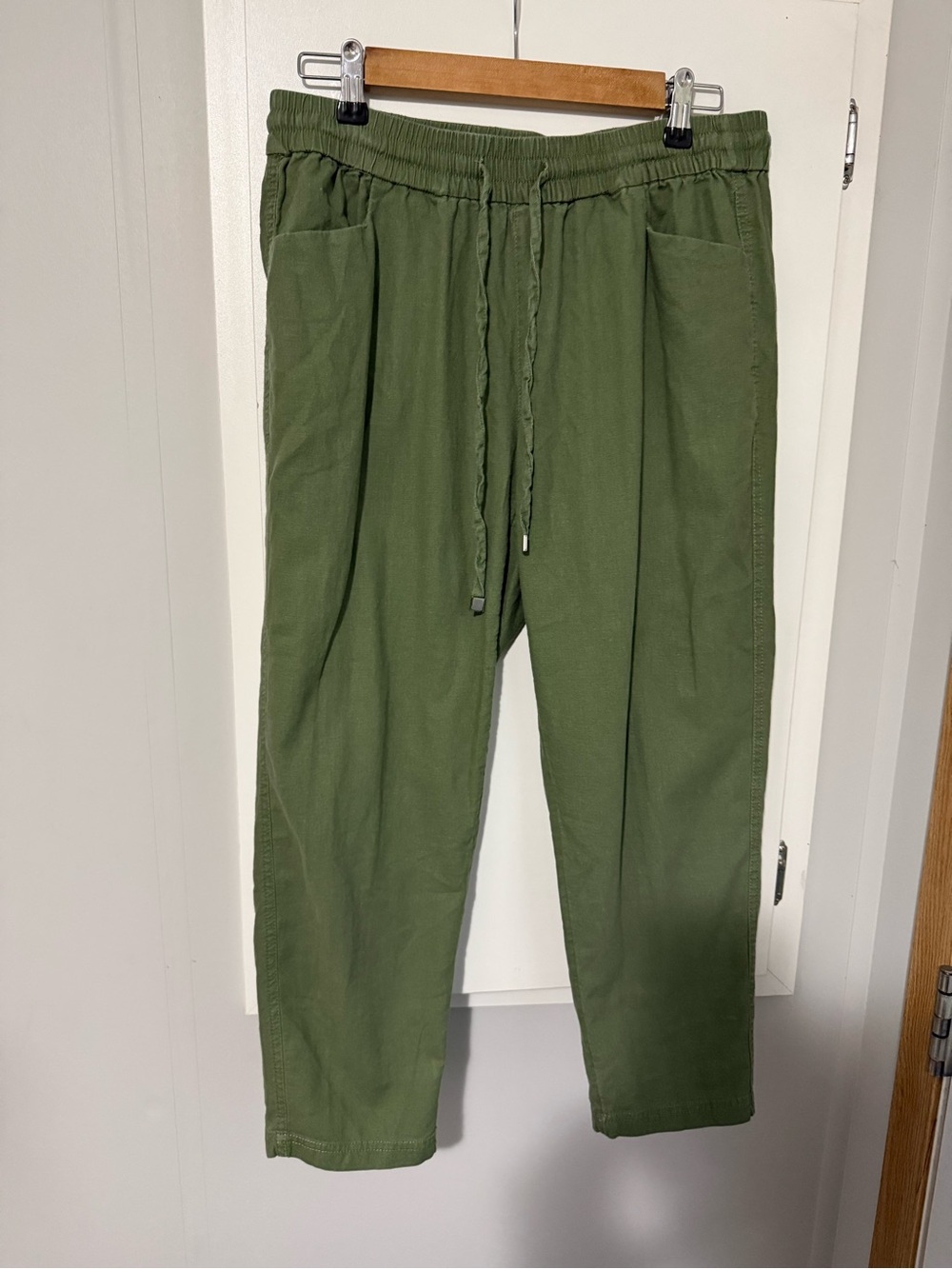 Hatley Women’s Olive Green Linen-Cotton Drawstring Pants, Size S